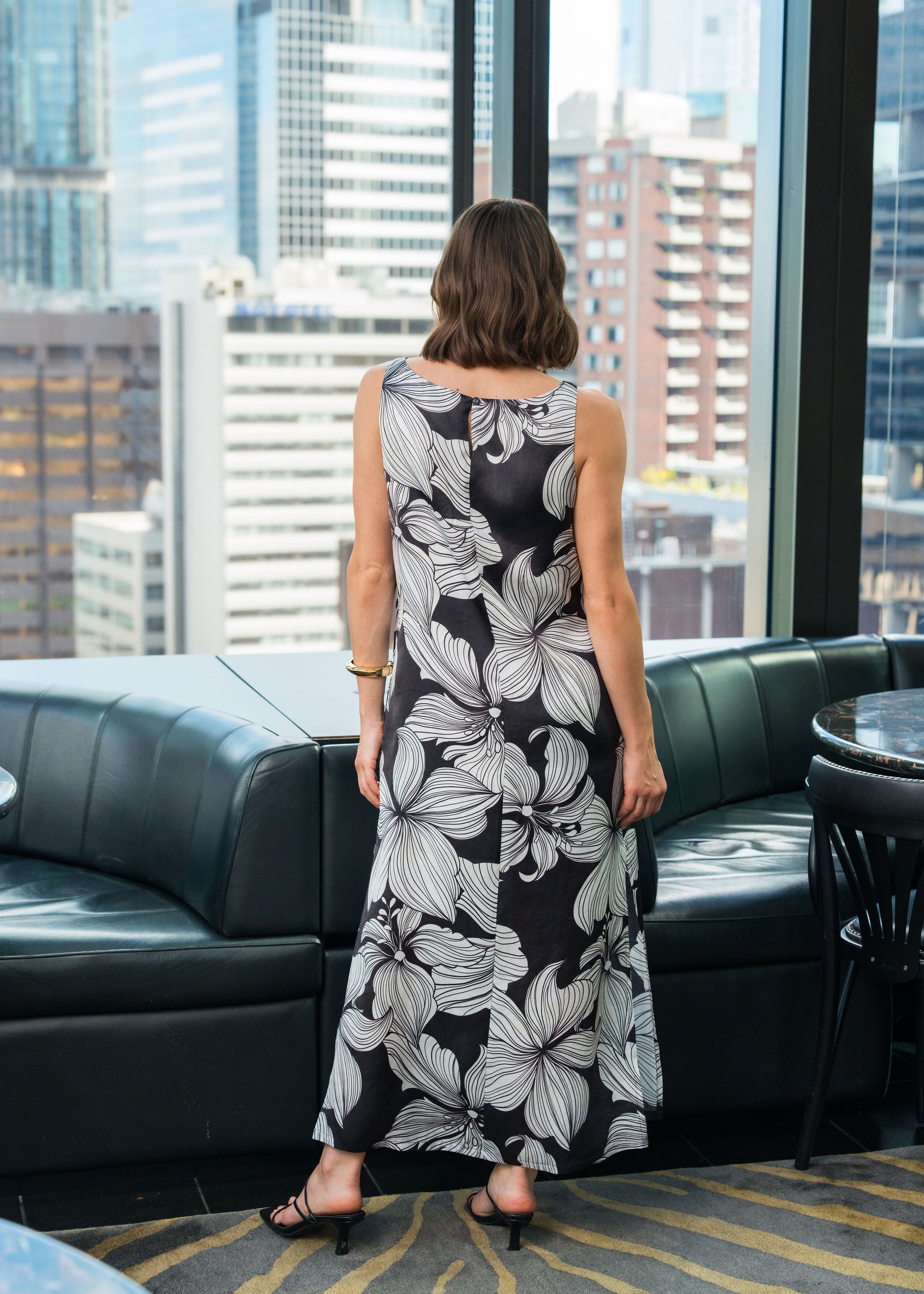 Annecy midi length column dress with boat neckline
